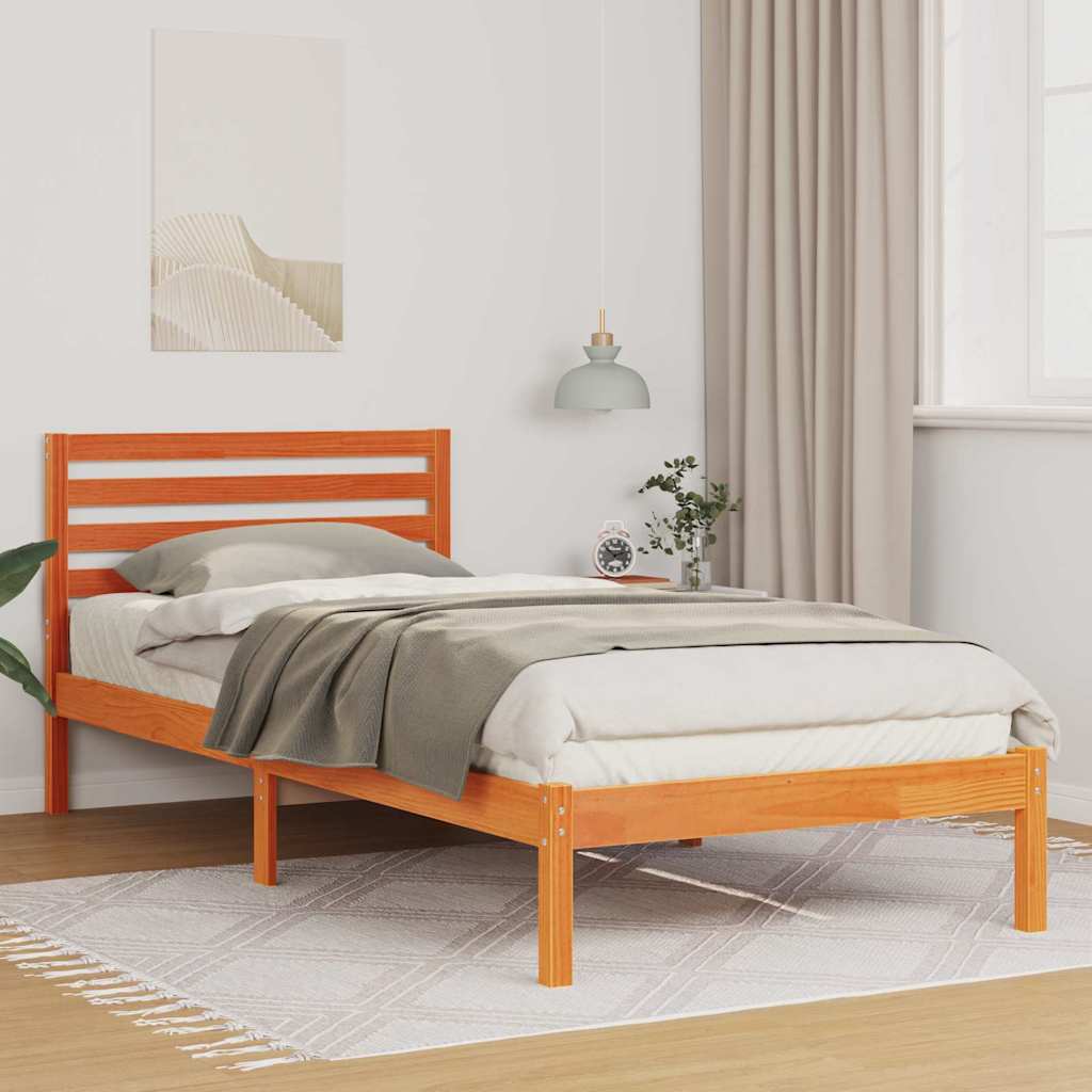 Sengestel med hovedgærde Voks brun 80 x 210 cm Massiv fyrretræ