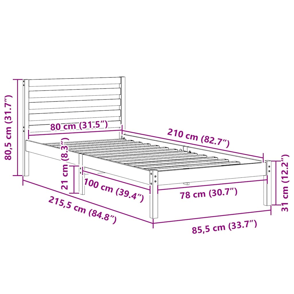 Sengestel med hovedgærde Voks brun 80 x 210 cm Massiv fyrretræ