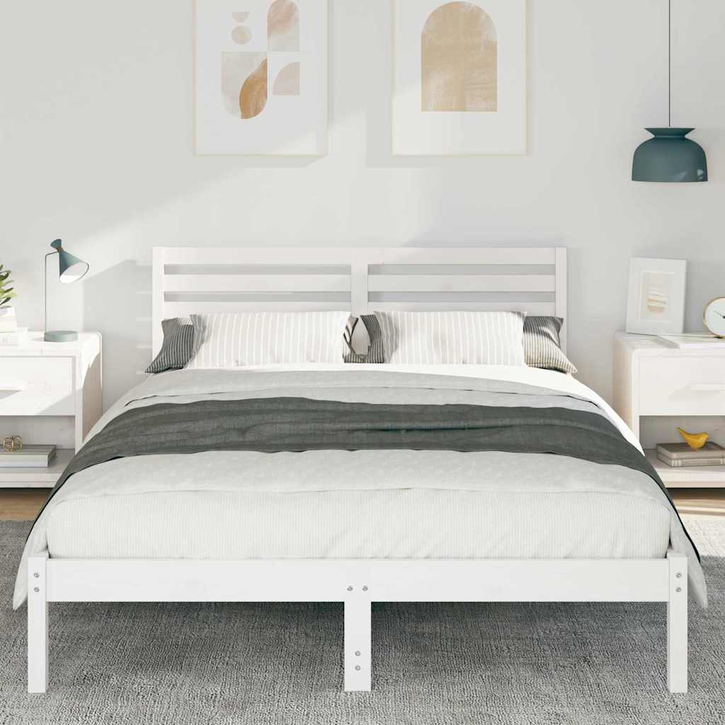Sengestel med hovedgærde Hvid 140 x 210 cm Massiv fyrretræ