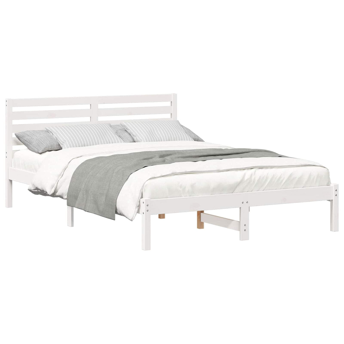 Sengestel med hovedgærde Hvid 140 x 210 cm Massiv fyrretræ