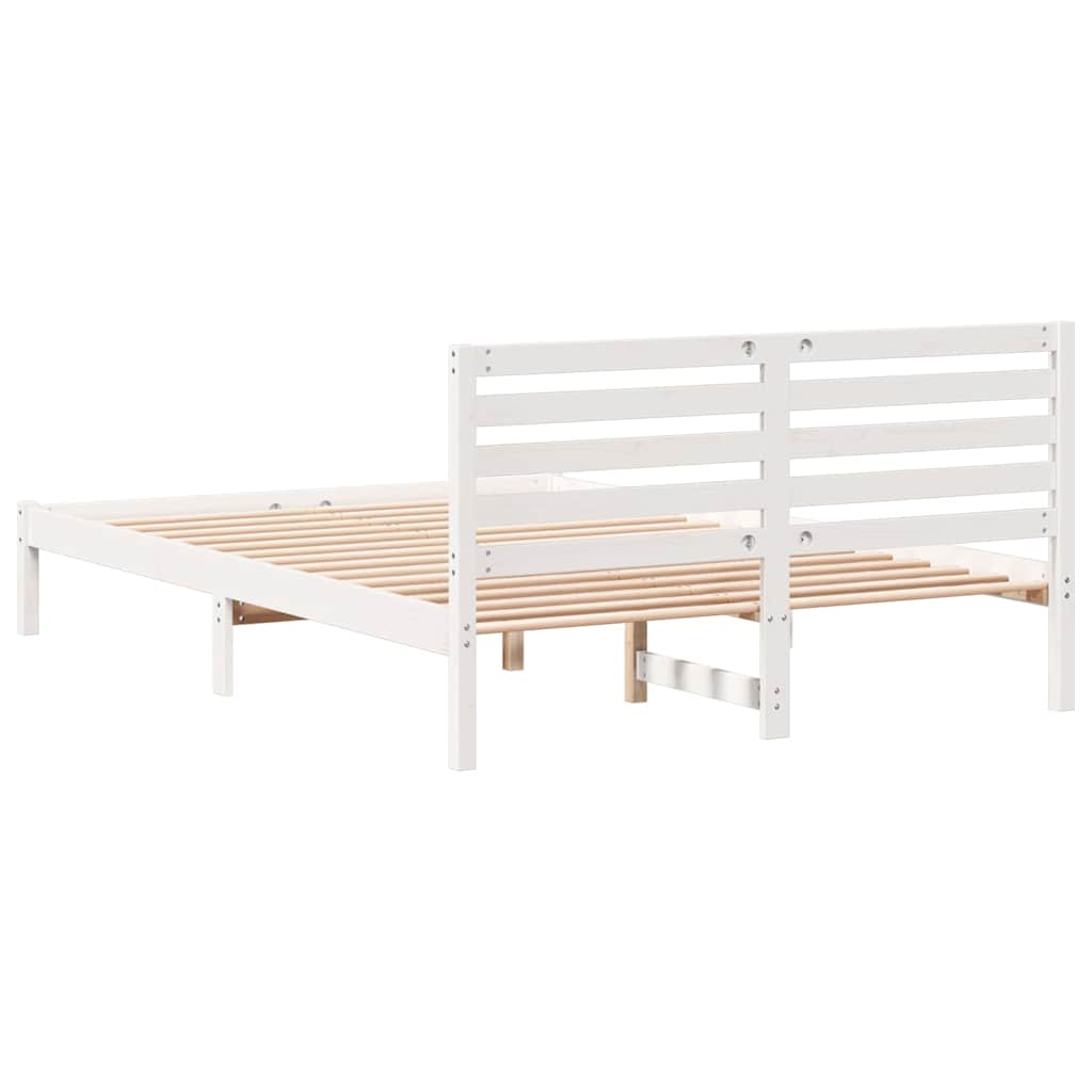 Sengestel med hovedgærde Hvid 140 x 210 cm Massiv fyrretræ
