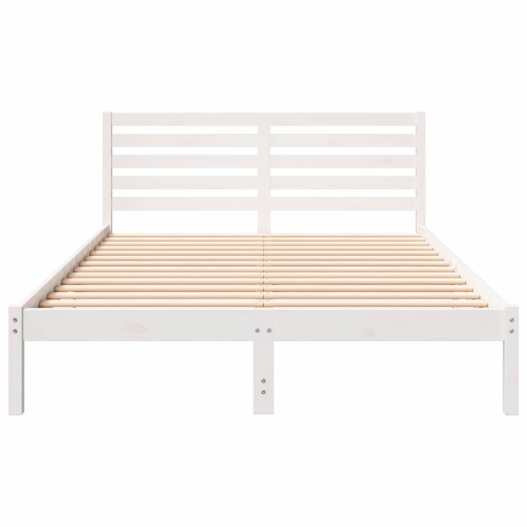 Sengestel med hovedgærde Hvid 140 x 210 cm Massiv fyrretræ