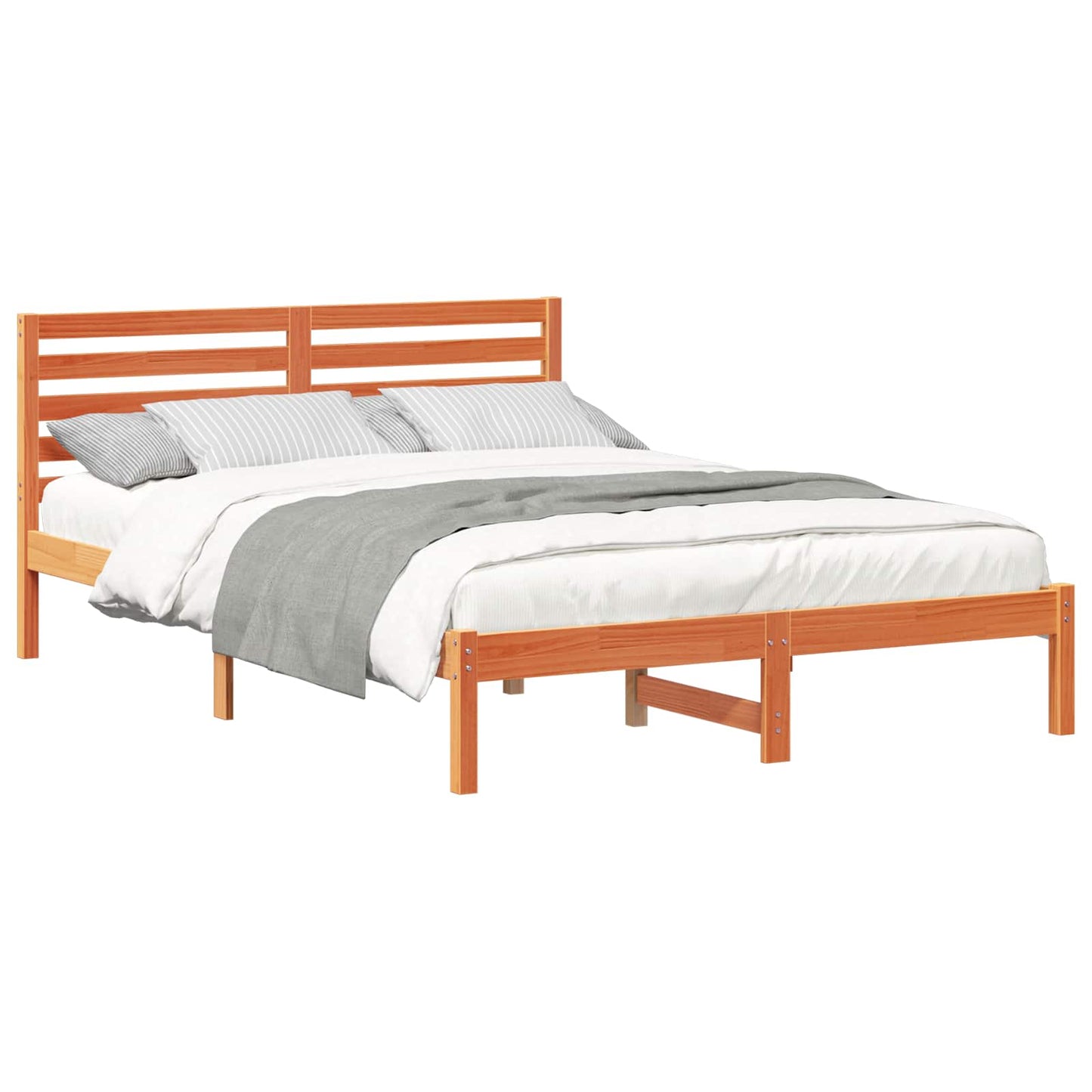 Sengestel med hovedgærde Voks brun 140 x 210 cm Massiv fyrretræ
