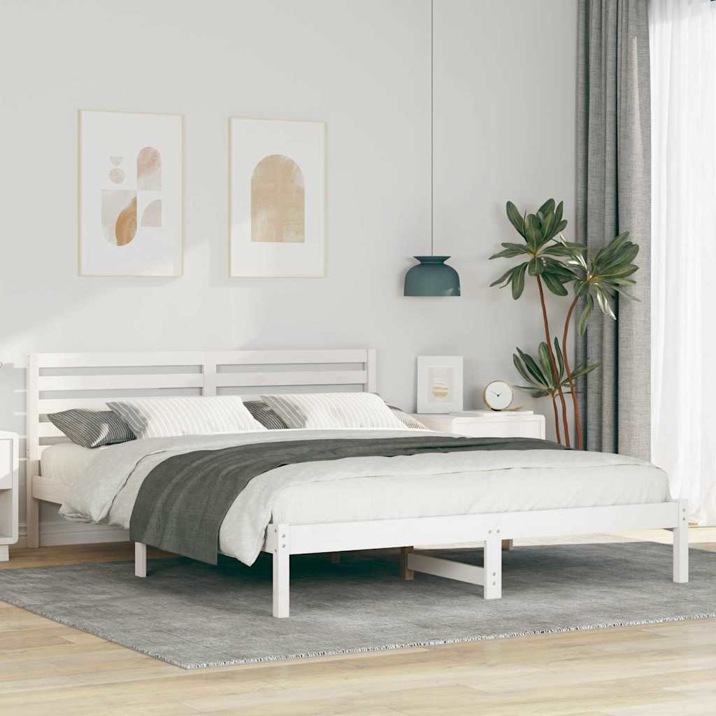 Sengestel med hovedgærde Hvid 160 x 210 cm Massiv fyrretræ