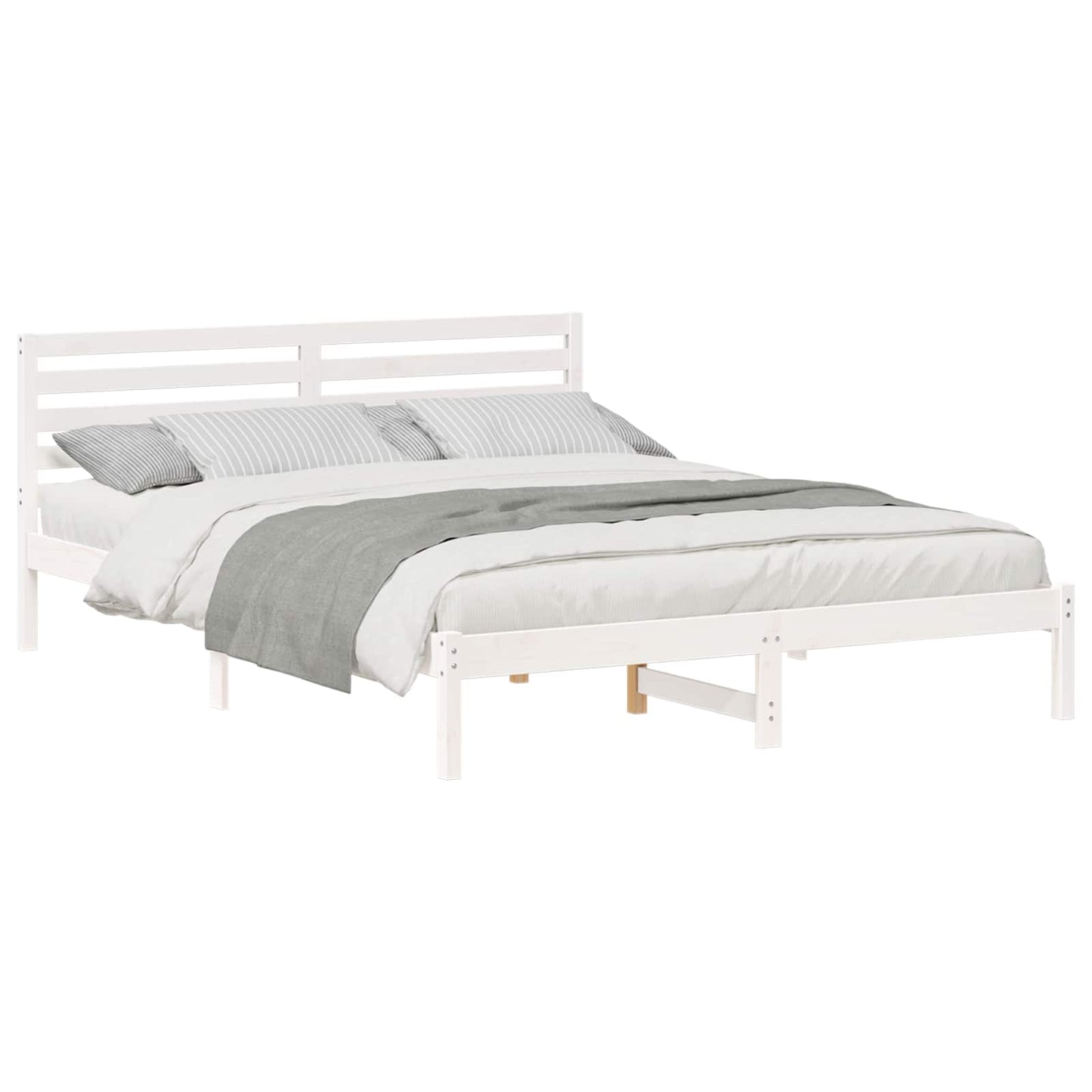 Sengestel med hovedgærde Hvid 160 x 210 cm Massiv fyrretræ