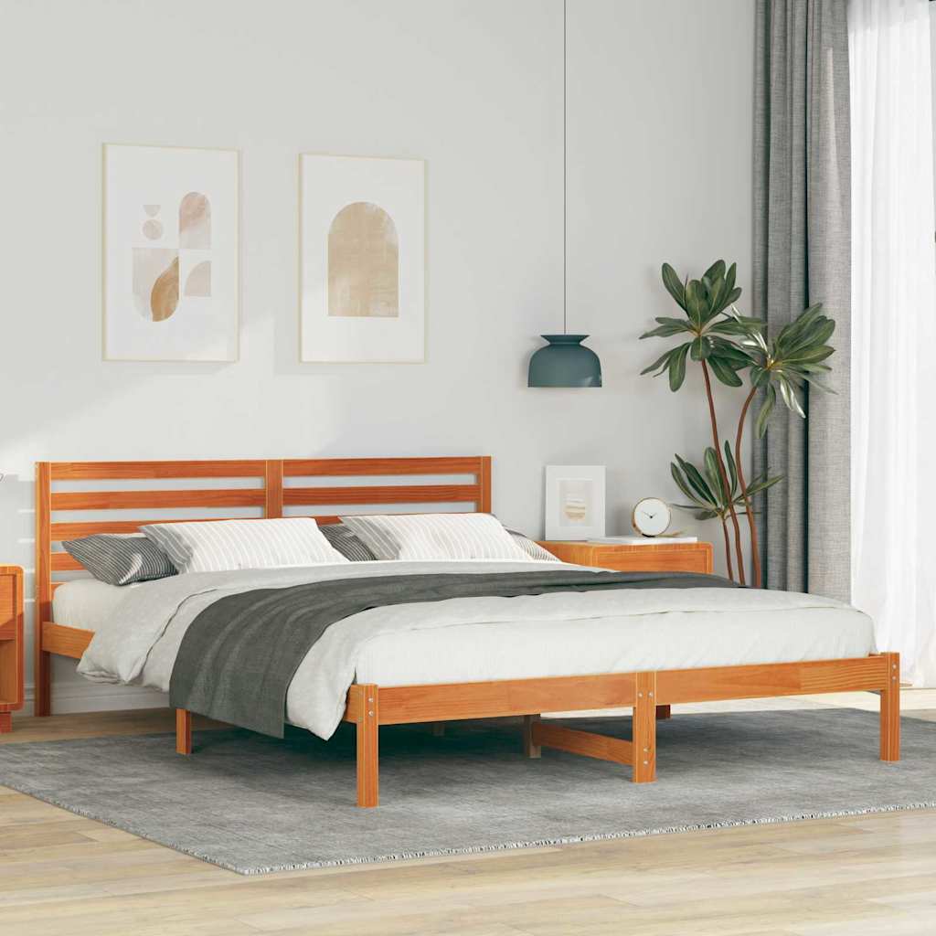 Sengestel med hovedgærde Voks brun 160 x 210 cm Massiv fyrretræ