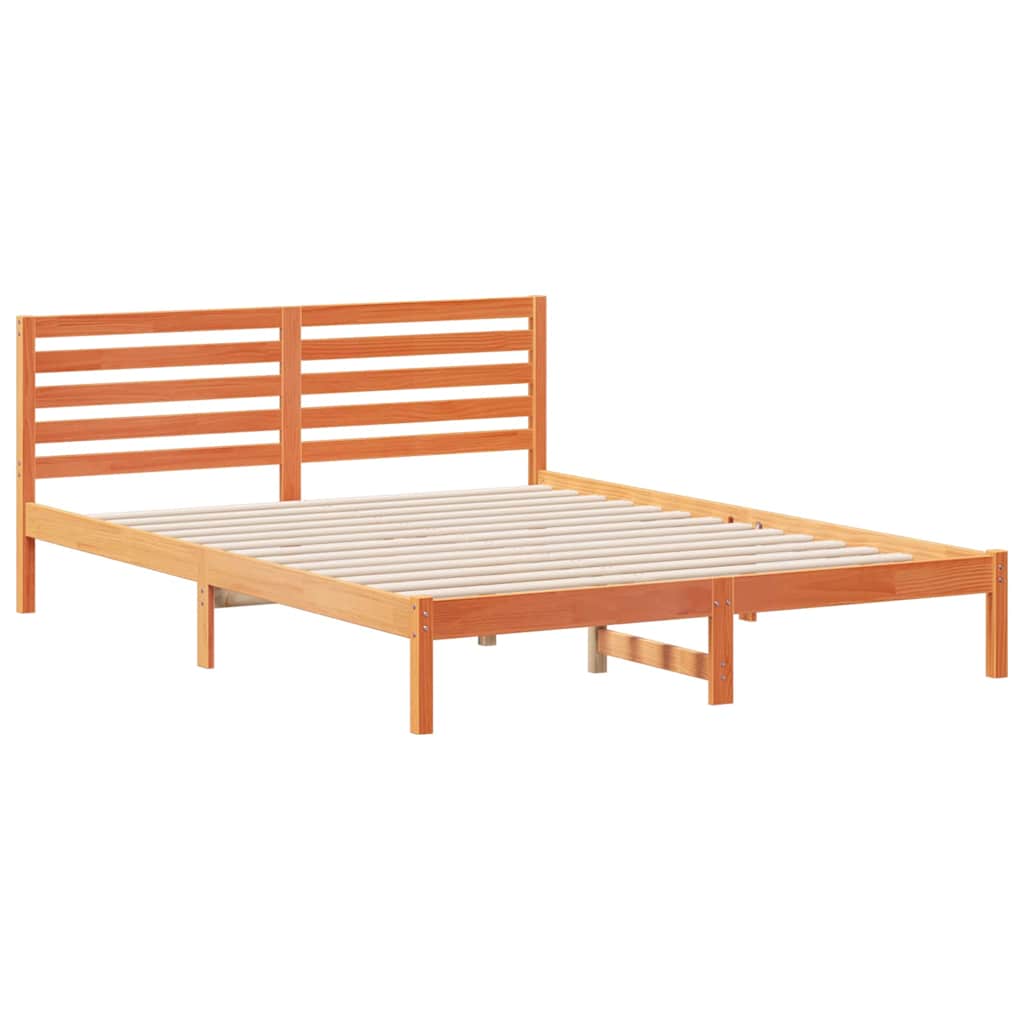 Sengestel med hovedgærde Voks brun 160 x 210 cm Massiv fyrretræ