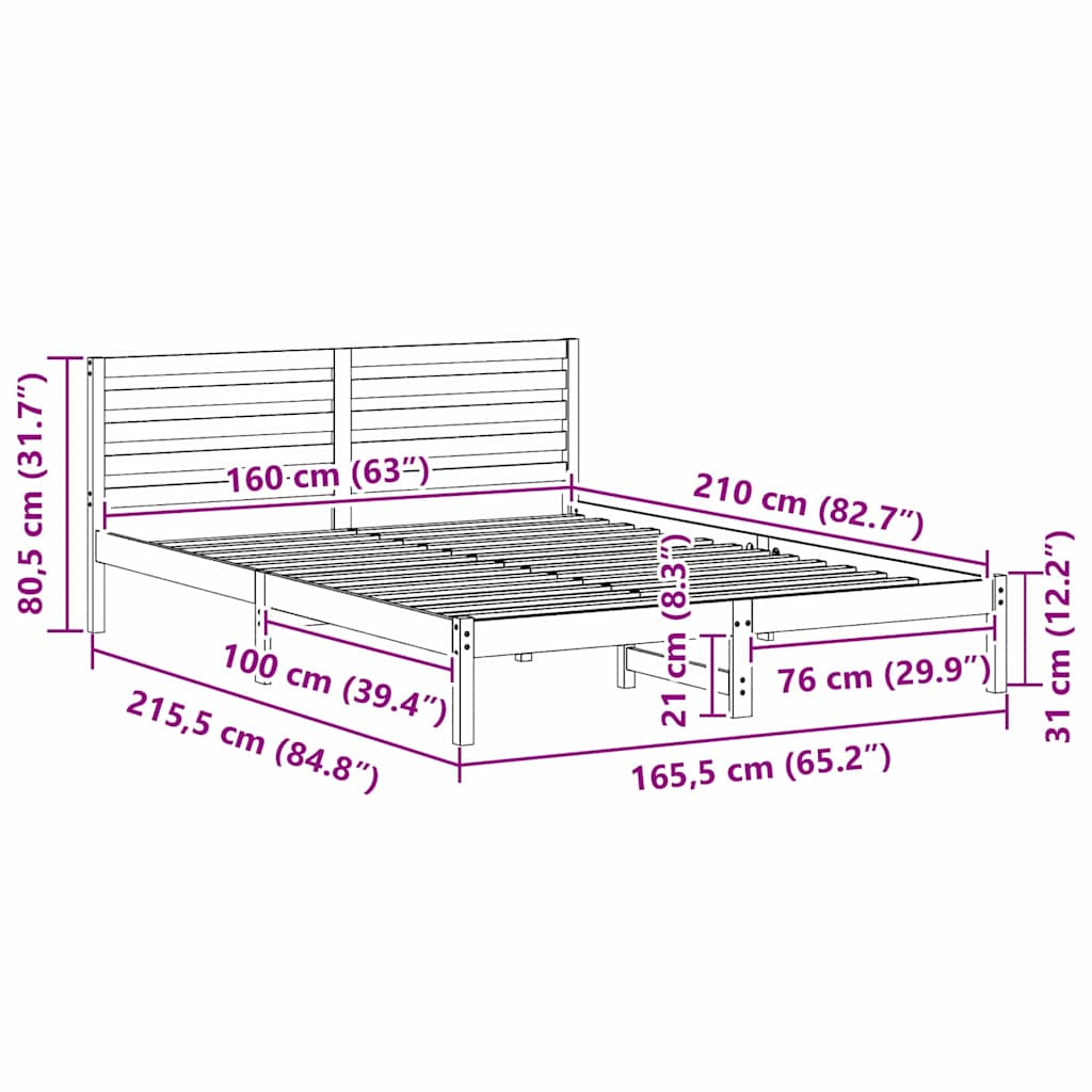Sengestel med hovedgærde Voks brun 160 x 210 cm Massiv fyrretræ