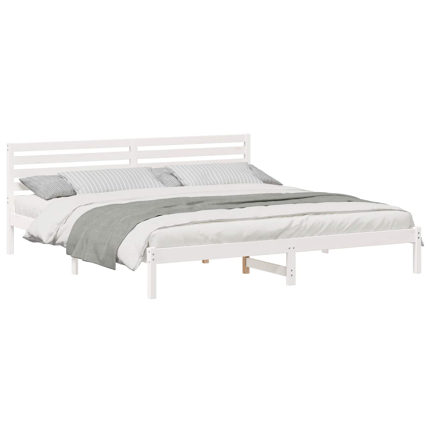 Sengestel med hovedgærde Hvid 180 x 210 cm Massiv fyrretræ