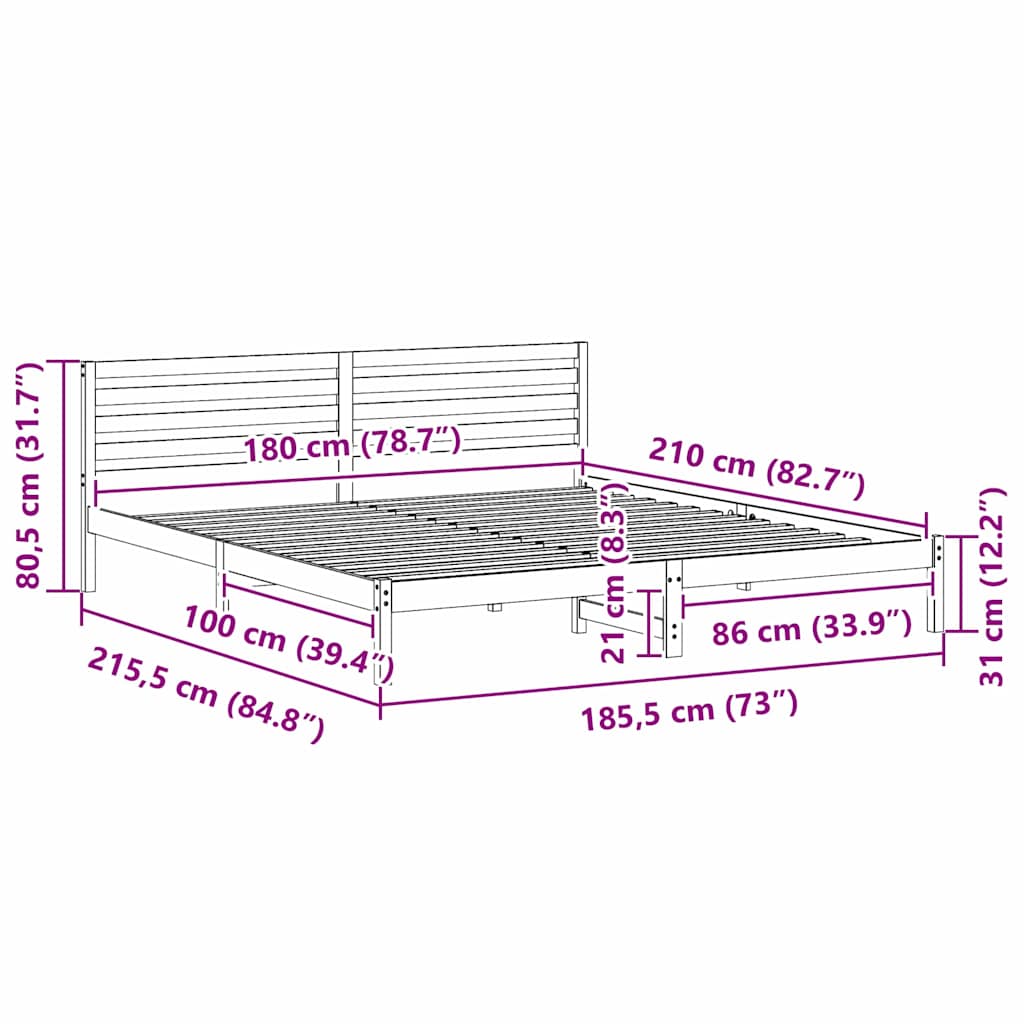 Sengestel med hovedgærde Voks brun 180 x 210 cm Massiv fyrretræ