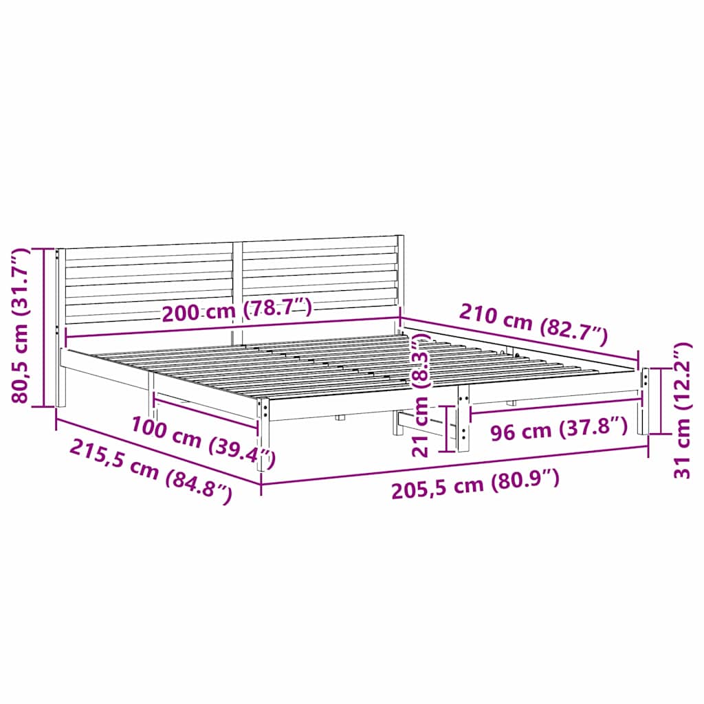 Sengestel med hovedgærde Brun 200 x 210 cm Massiv fyrretræ