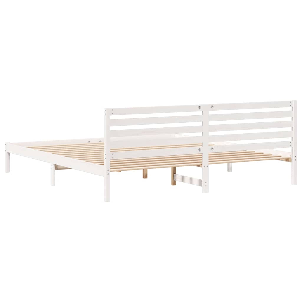 Sengestel med hovedgærde Hvid 200 x 210 cm Massiv fyrretræ