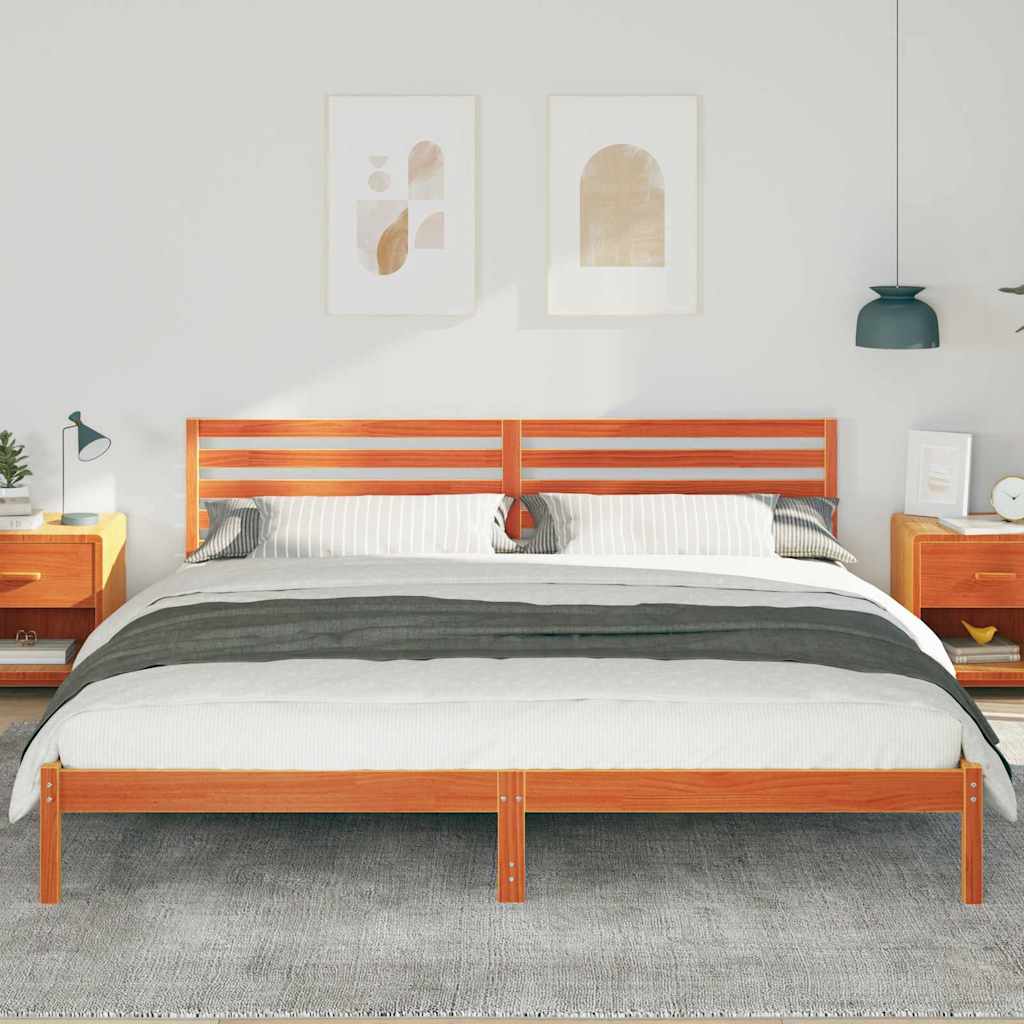 Sengestel med hovedgærde Voks brun 200 x 210 cm Massiv fyrretræ