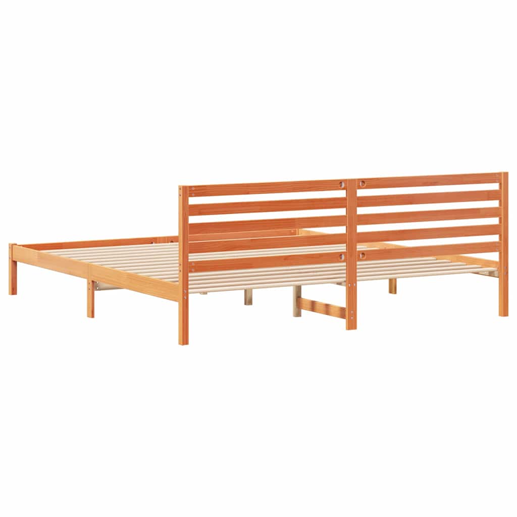 Sengestel med hovedgærde Voks brun 200 x 210 cm Massiv fyrretræ