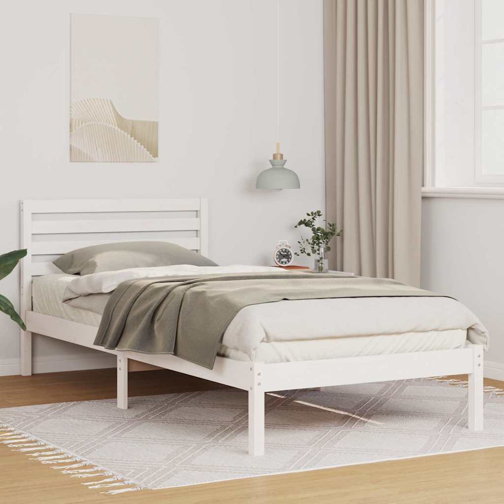 Sengestel med hovedgærde Hvid 90 x 220 cm Massiv fyrretræ