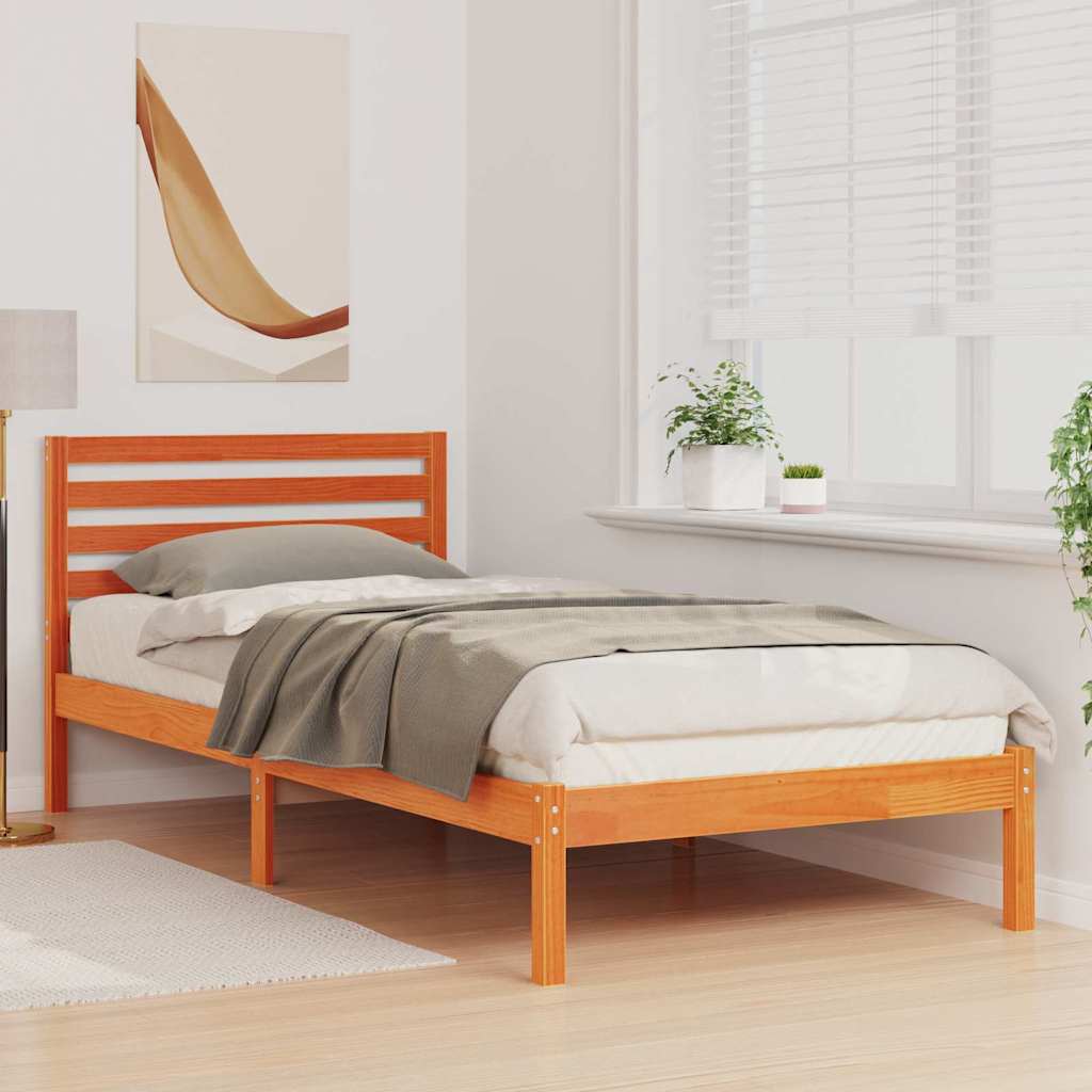 Sengestel med hovedgærde Voks brun 90 x 220 cm Massiv fyrretræ