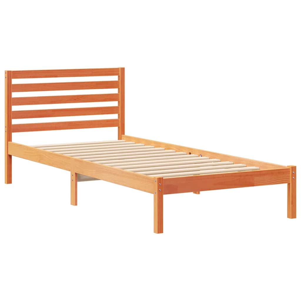 Sengestel med hovedgærde Voks brun 90 x 220 cm Massiv fyrretræ