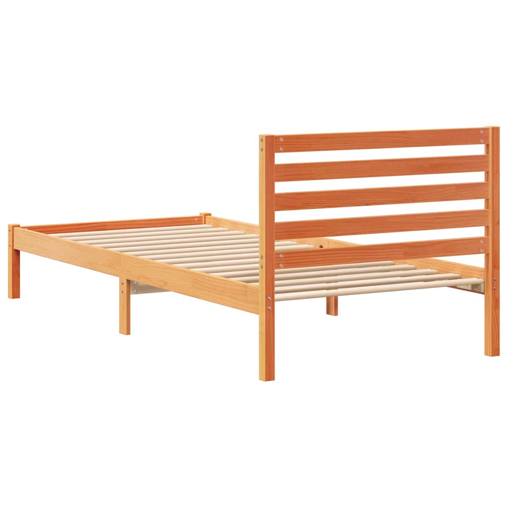 Sengestel med hovedgærde Voks brun 90 x 220 cm Massiv fyrretræ