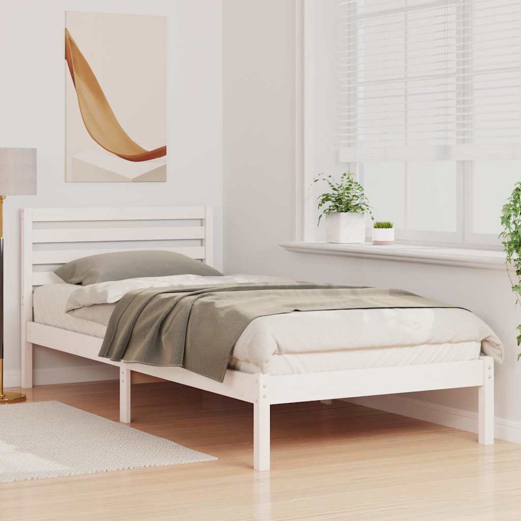 Sengestel med hovedgærde Hvid 100 x 220 cm Massiv fyrretræ