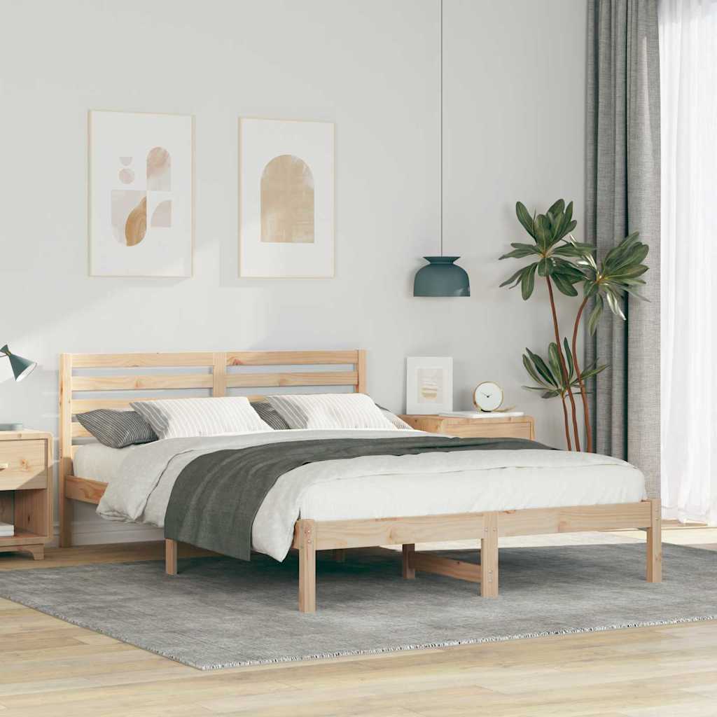 Sengestel med hovedgærde Brun 140 x 220 cm Massiv fyrretræ