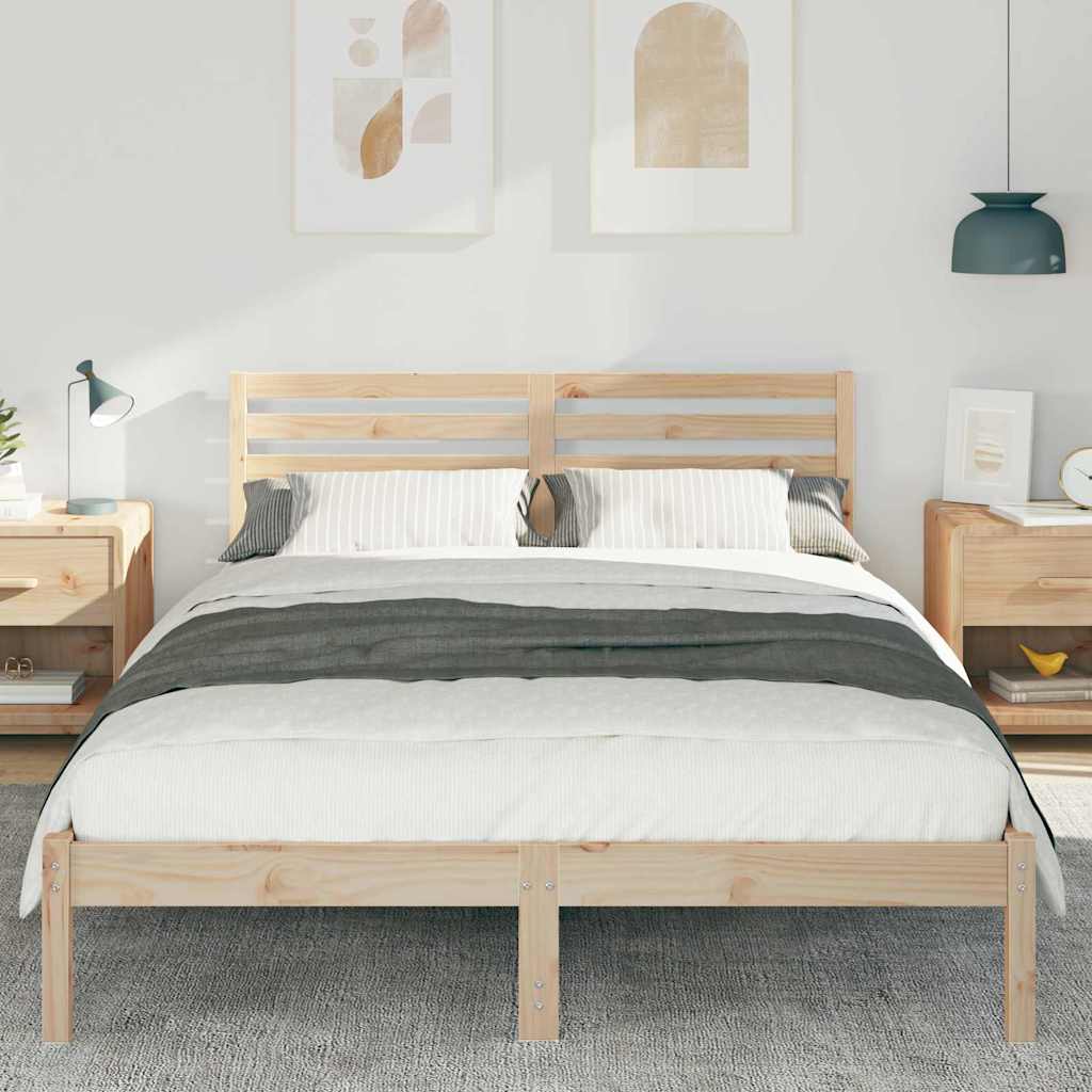 Sengestel med hovedgærde Brun 140 x 220 cm Massiv fyrretræ