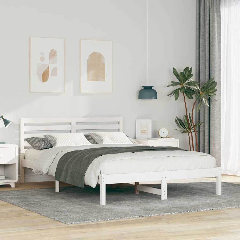 Sengestel med hovedgærde Hvid 140 x 220 cm Massiv fyrretræ