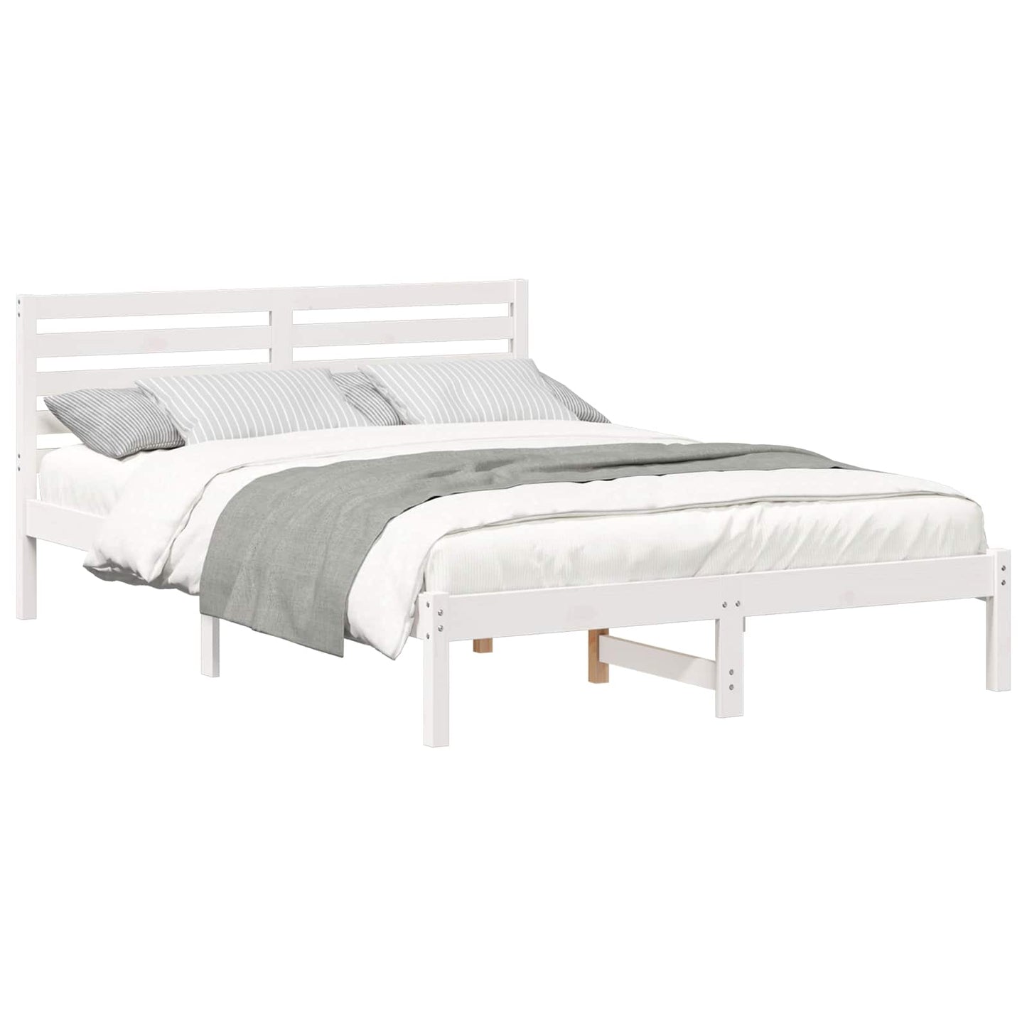 Sengestel med hovedgærde Hvid 140 x 220 cm Massiv fyrretræ