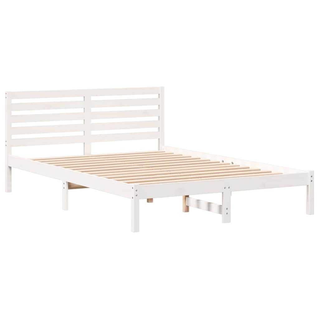 Sengestel med hovedgærde Hvid 140 x 220 cm Massiv fyrretræ