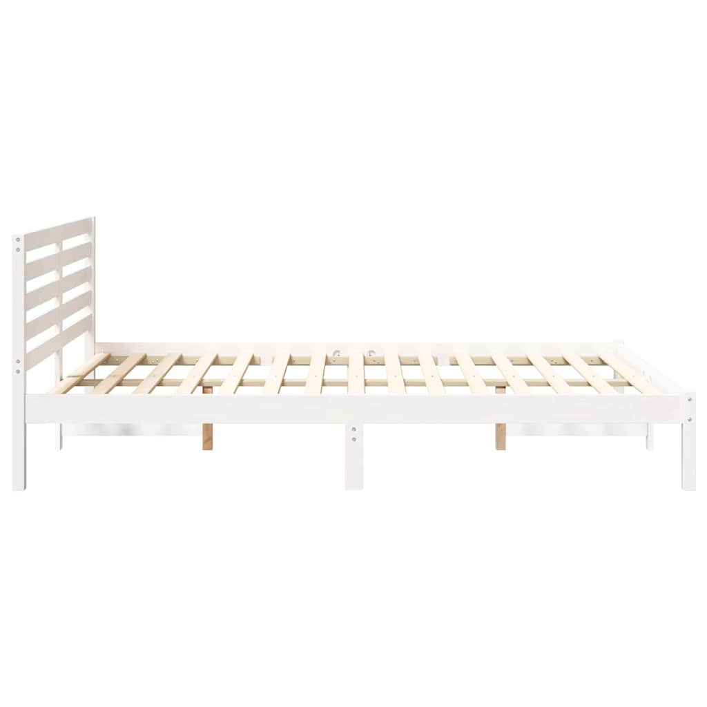 Sengestel med hovedgærde Hvid 140 x 220 cm Massiv fyrretræ