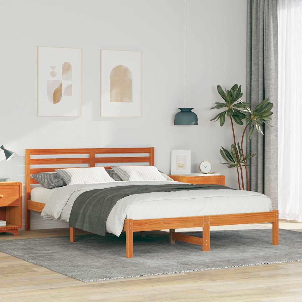 Sengestel med hovedgærde Voks brun 140 x 220 cm Massiv fyrretræ