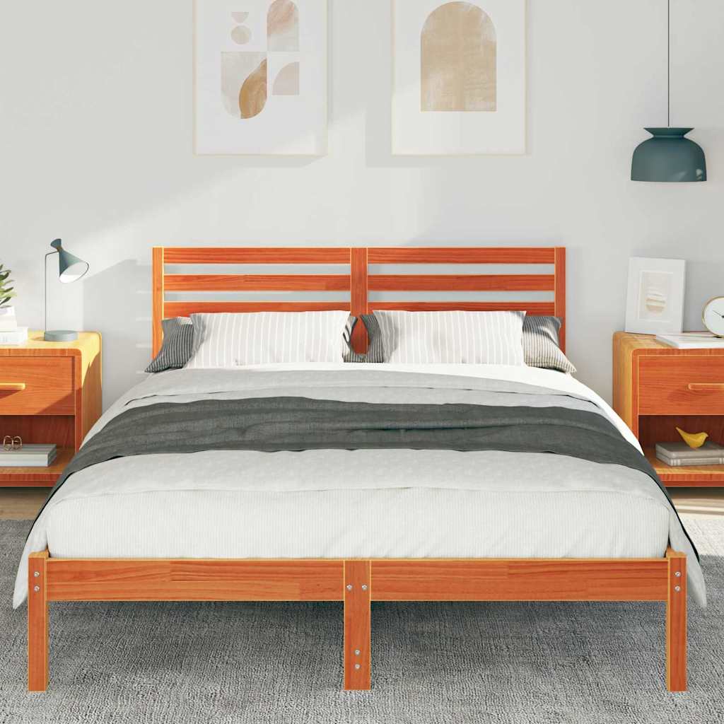 Sengestel med hovedgærde Voks brun 140 x 220 cm Massiv fyrretræ
