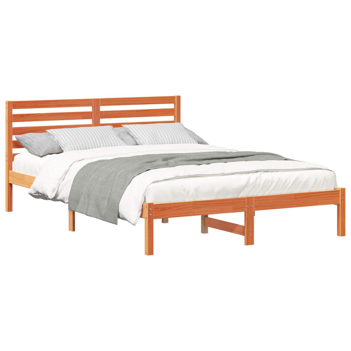 Sengestel med hovedgærde Voks brun 140 x 220 cm Massiv fyrretræ