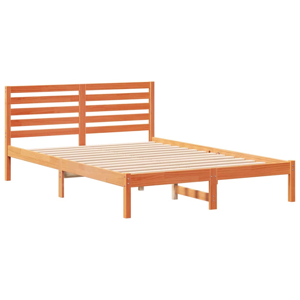 Sengestel med hovedgærde Voks brun 140 x 220 cm Massiv fyrretræ