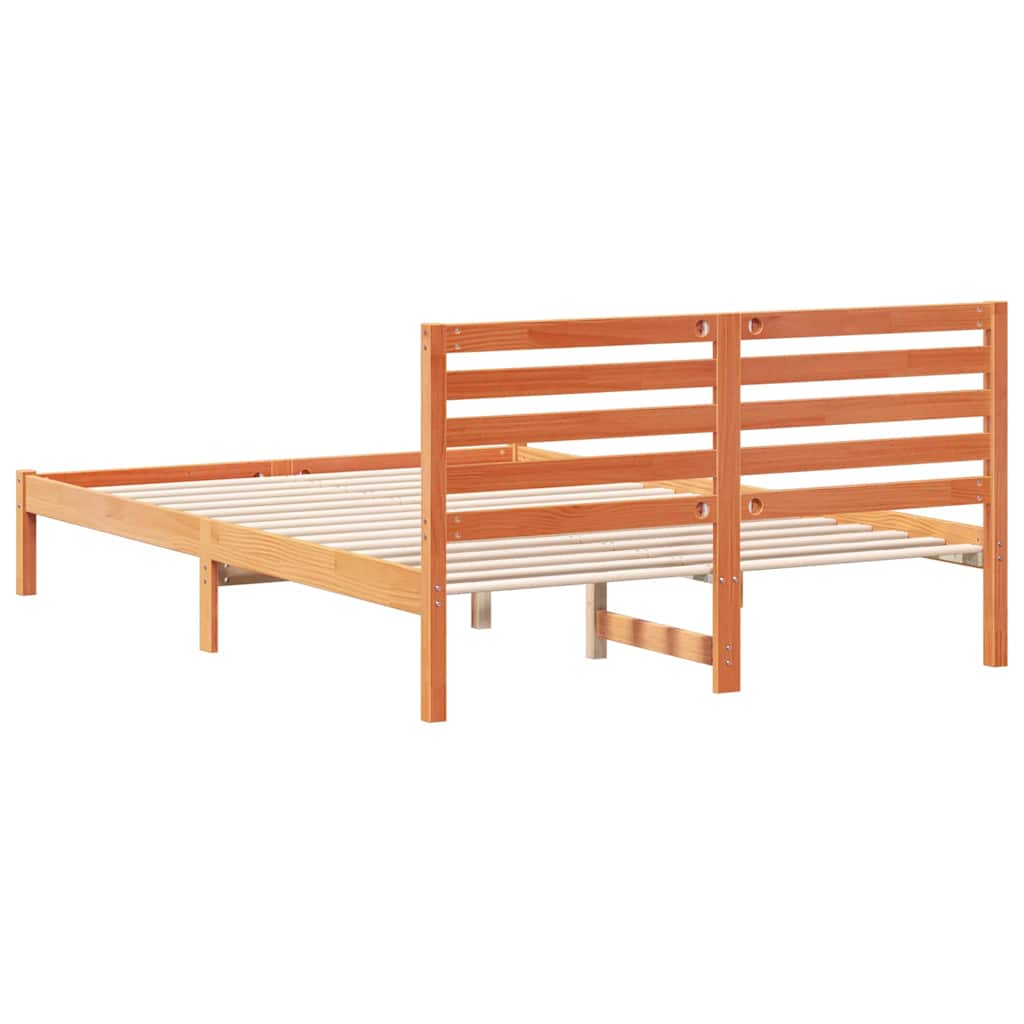 Sengestel med hovedgærde Voks brun 140 x 220 cm Massiv fyrretræ