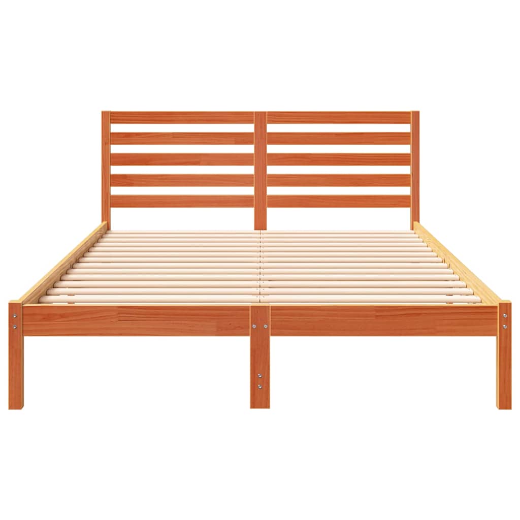Sengestel med hovedgærde Voks brun 140 x 220 cm Massiv fyrretræ