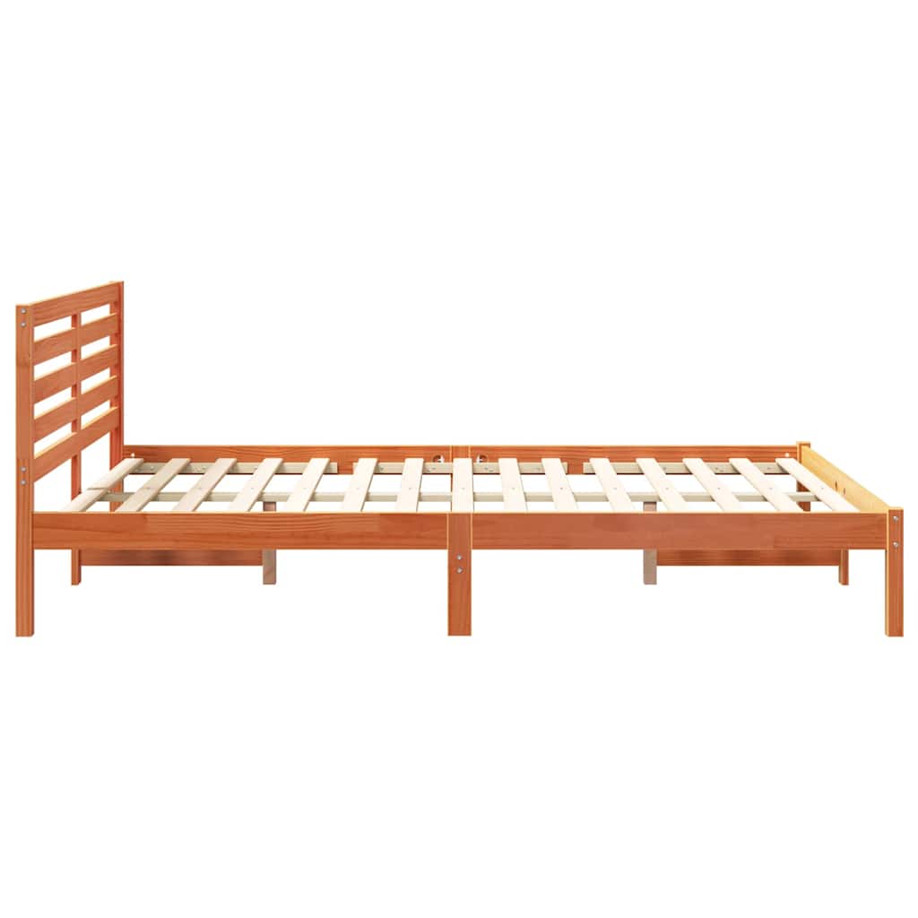 Sengestel med hovedgærde Voks brun 140 x 220 cm Massiv fyrretræ