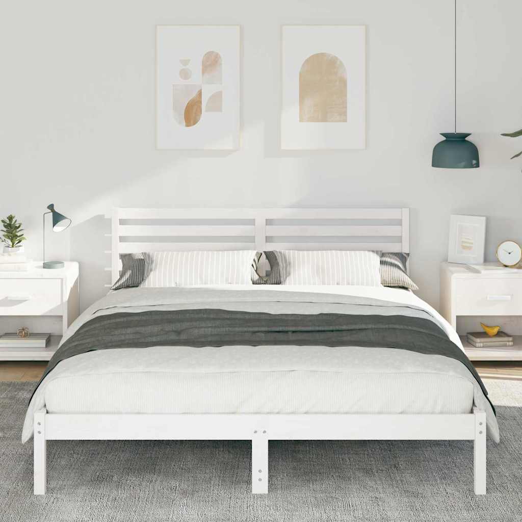 Sengestel med hovedgærde Hvid 160 x 220 cm Massiv fyrretræ