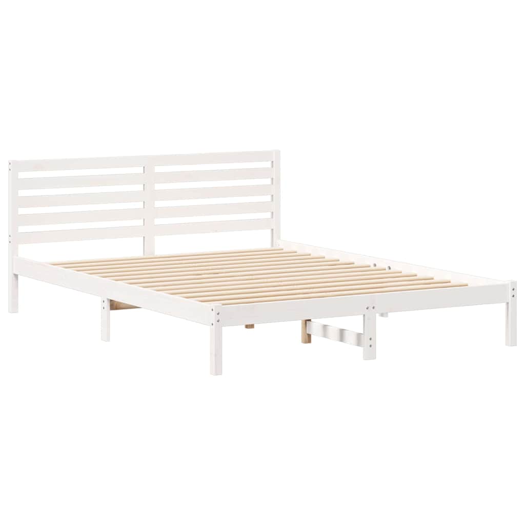 Sengestel med hovedgærde Hvid 160 x 220 cm Massiv fyrretræ