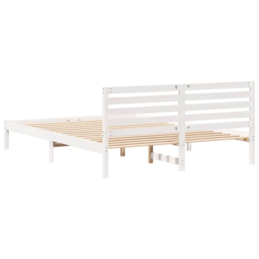 Sengestel med hovedgærde Hvid 160 x 220 cm Massiv fyrretræ
