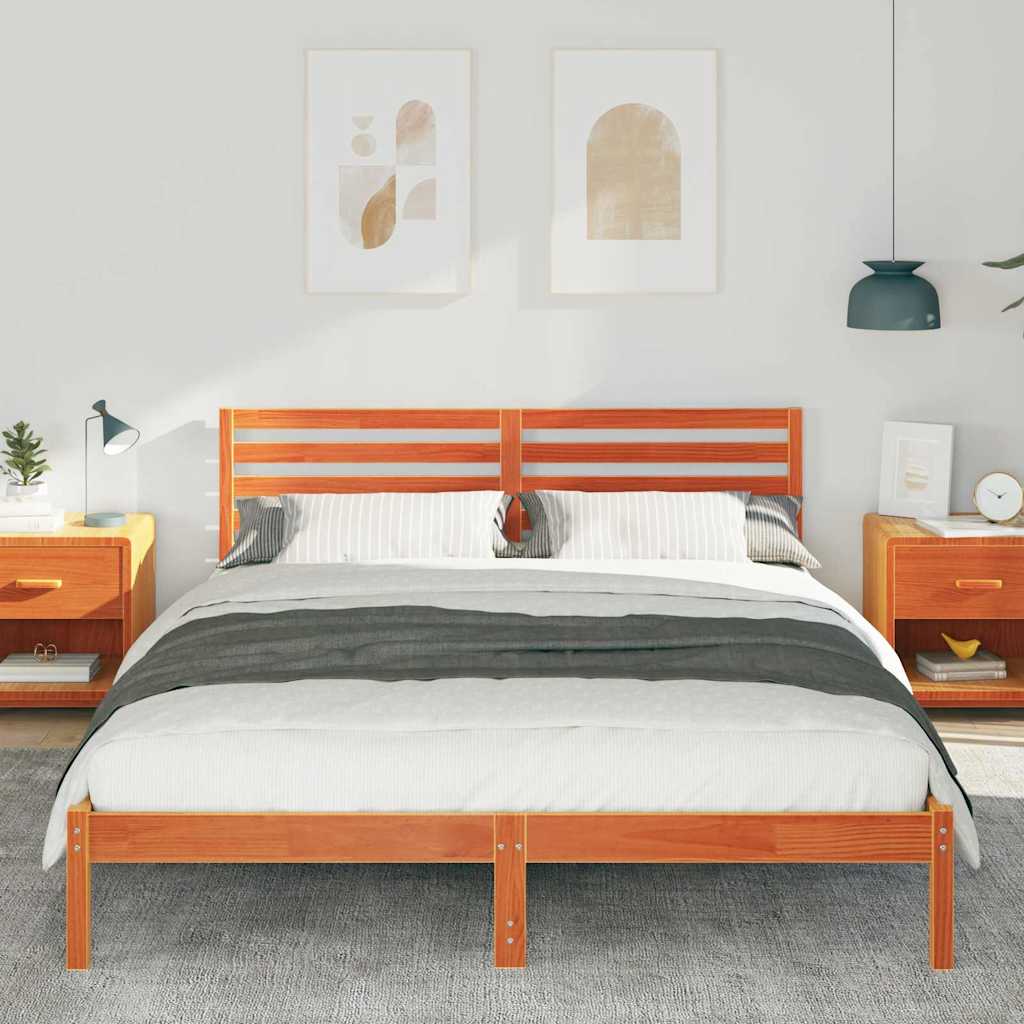 Sengestel med hovedgærde Voks brun 160 x 220 cm Massiv fyrretræ