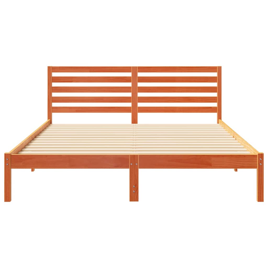 Sengestel med hovedgærde Voks brun 160 x 220 cm Massiv fyrretræ