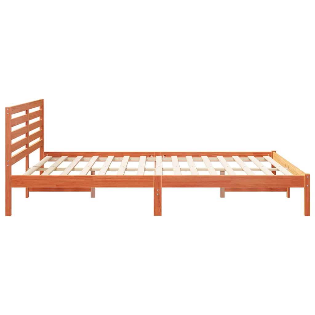 Sengestel med hovedgærde Voks brun 160 x 220 cm Massiv fyrretræ