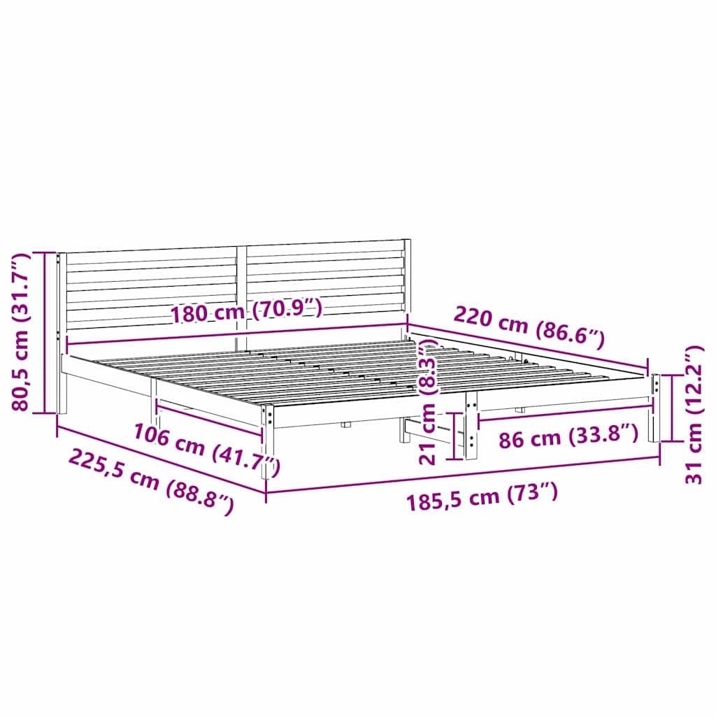 Sengestel med hovedgærde Brun 180 x 220 cm Massiv fyrretræ
