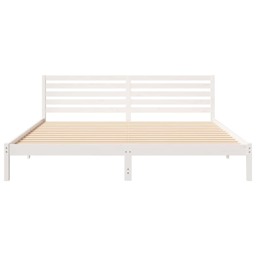 Sengestel med hovedgærde Hvid 180 x 220 cm Massiv fyrretræ