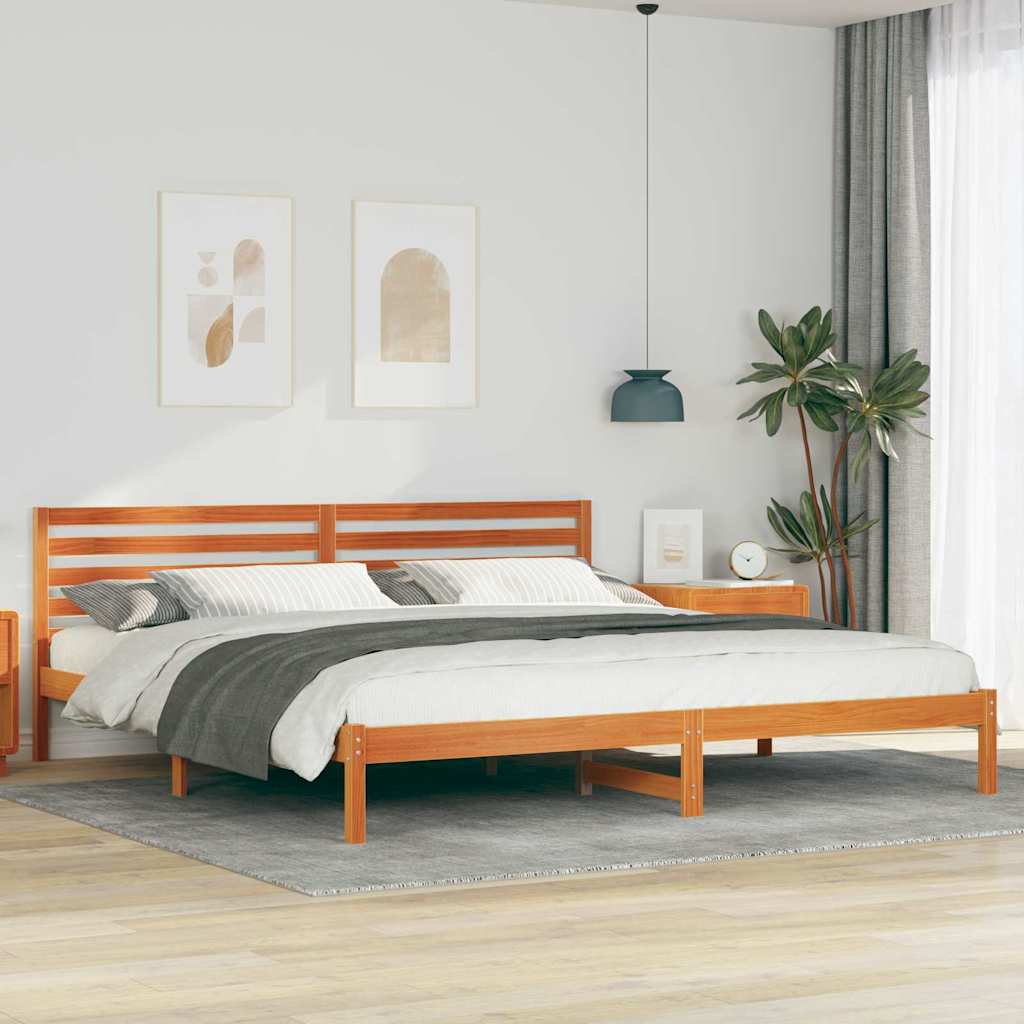 Sengestel med hovedgærde Voks brun 180 x 220 cm Massiv fyrretræ