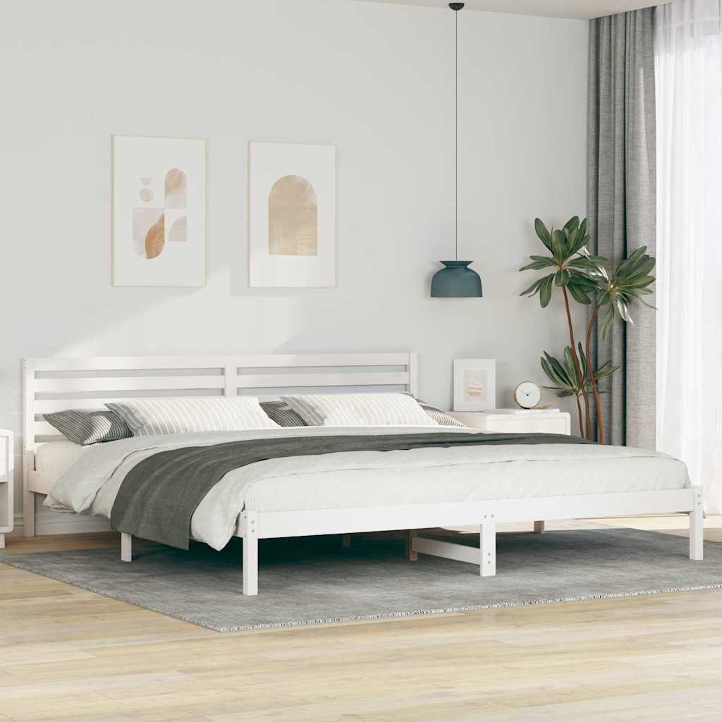 Sengestel med hovedgærde Hvid 200 x 220 cm Massiv fyrretræ