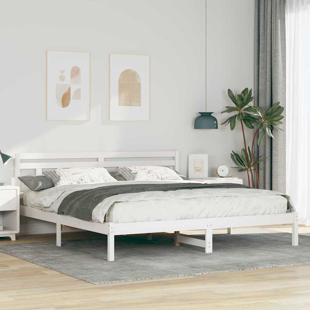 Sengestel Hvid 200 x 200 cm Massiv fyrretræ