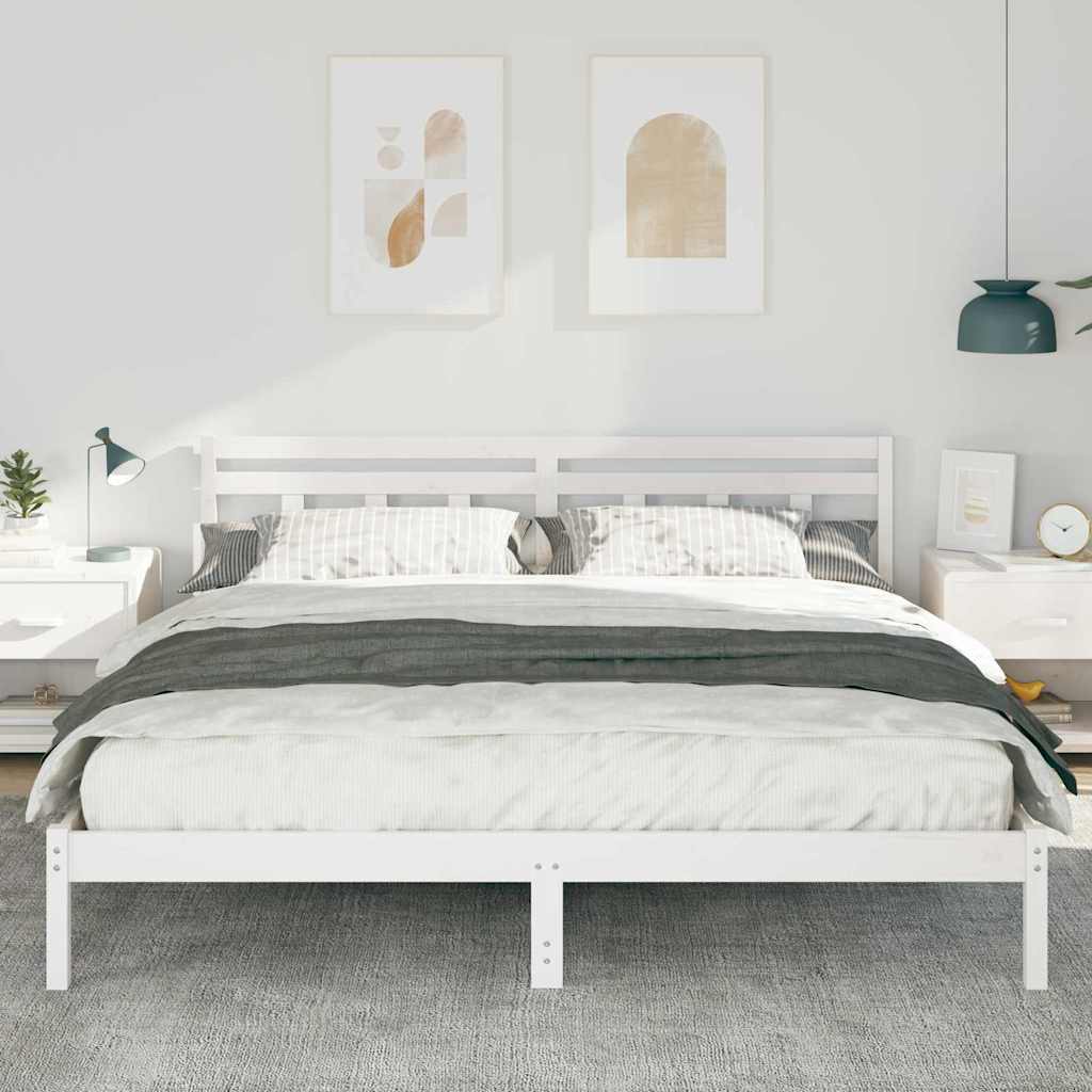 Sengestel Hvid 200 x 200 cm Massiv fyrretræ