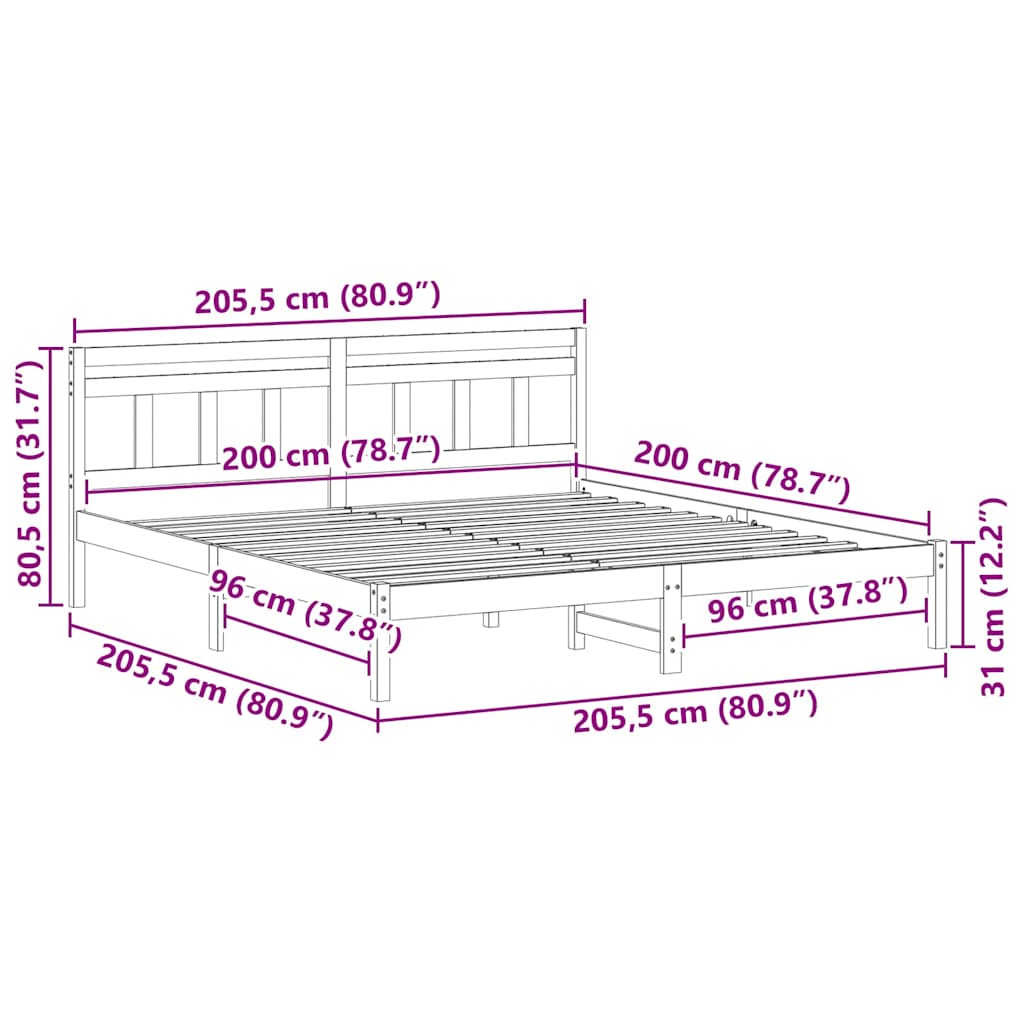 Sengestel Brun 200 x 200 cm Massiv fyrretræ
