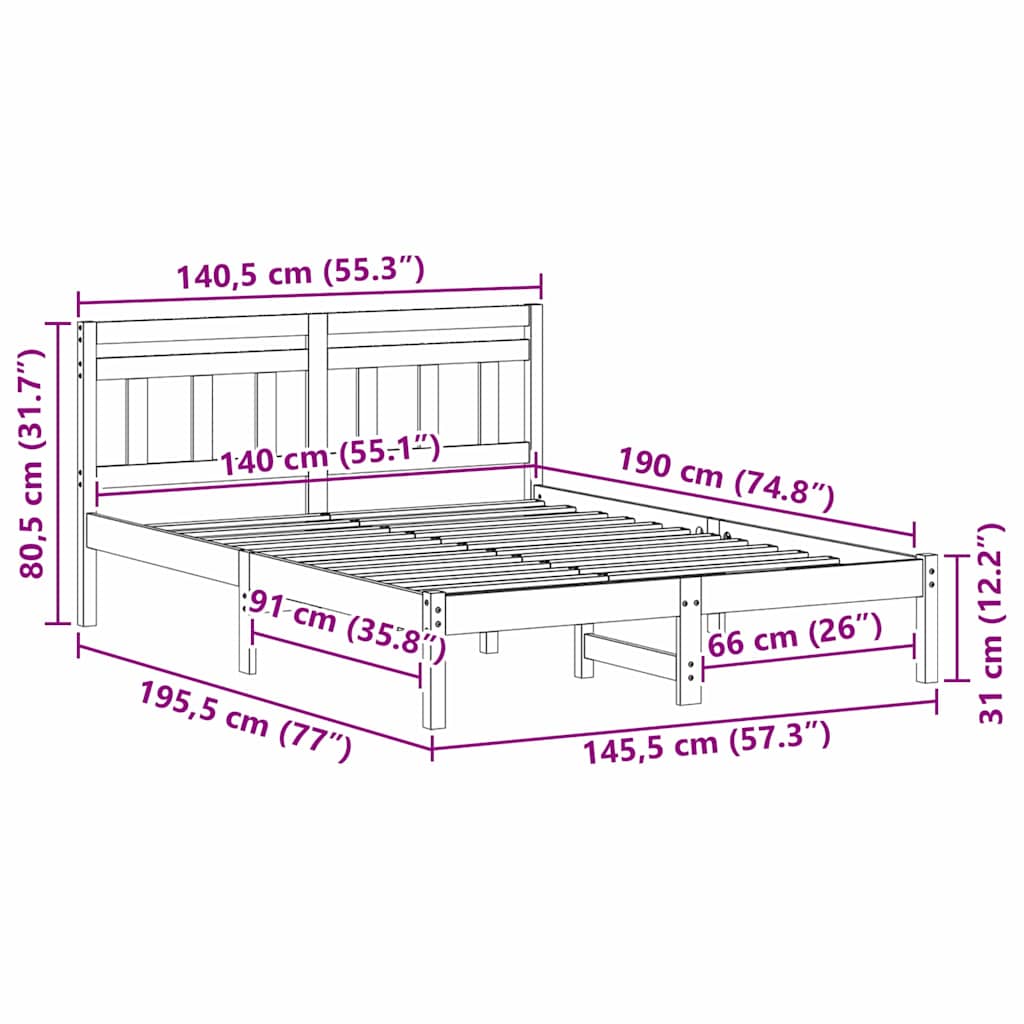 Sengestel Brun 140 x 190 cm Massiv fyrretræ